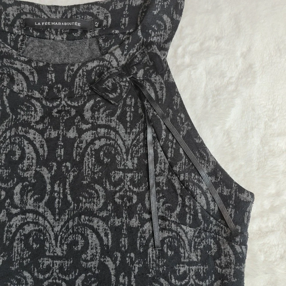 La Fée Maraboutée Size 42 Or Medium Damask Black Mini Dress A-Line‎ Flare Shift